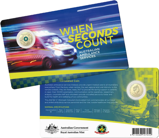 2021 Royal Australian Mint Ambulance Service C MintMark Carded Coin