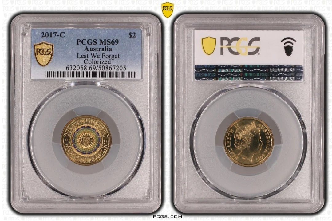 2017 PCGS MS69 graded $2 Mosaic LEST We Forget C Mintmark coin