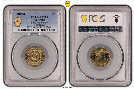2017 PCGS MS69 graded $2 Mosaic LEST We Forget C Mintmark coin