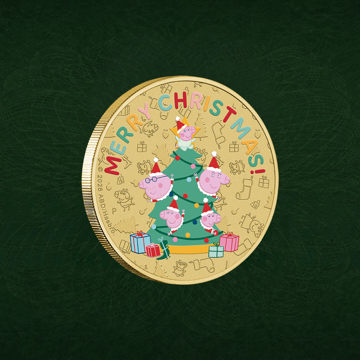 2026 Perth Mint Peppa Pig Christmas Base Metal Coloured Coin On Card