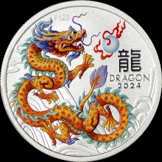2024 Perth Mint Lunar Dragon Colorized Orange 1/2oz Silver BU Coin